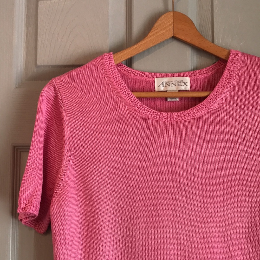 Casual Corner Annex Women's L Pink Rayon Cotton Knit Short Sleeve Sweater Top - Picture 2 of 6